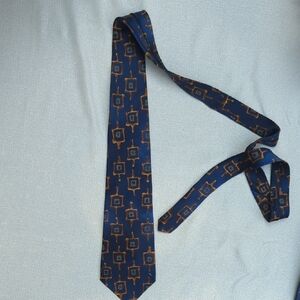 Men's Blue and Brown Patterned Tie